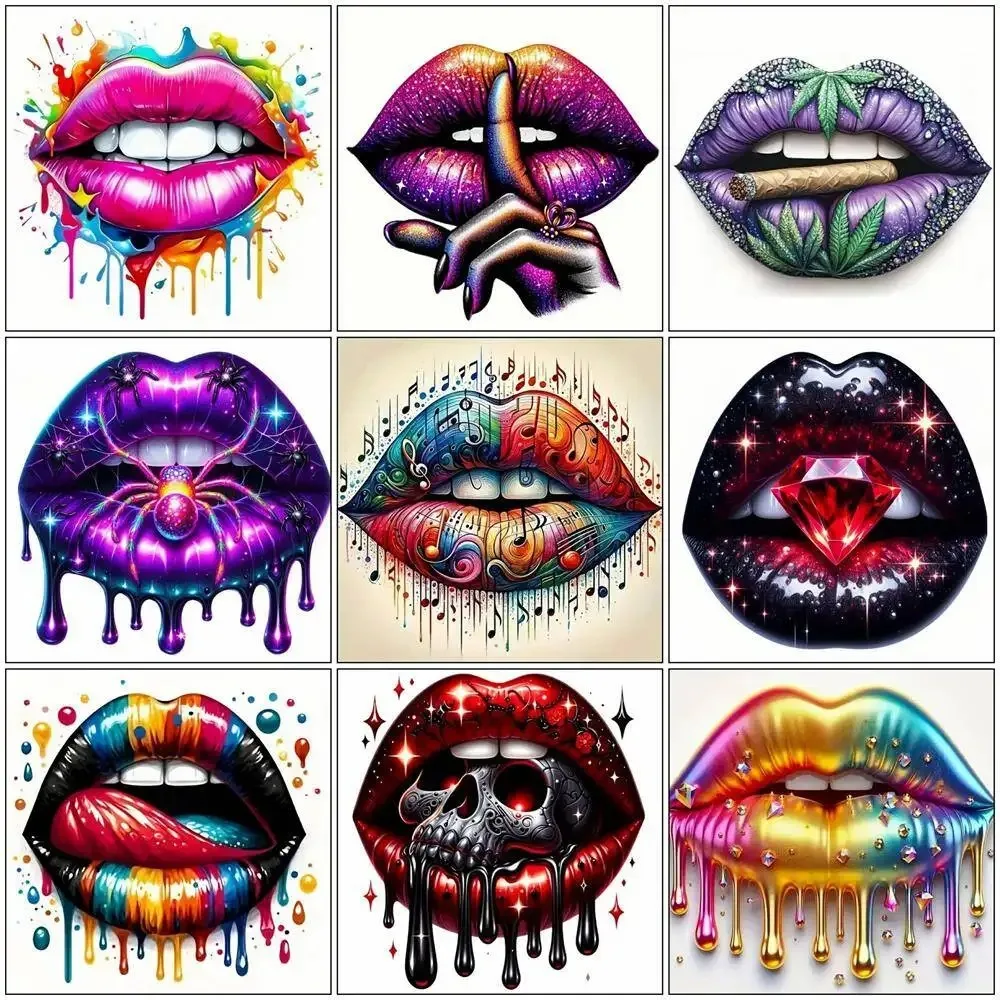 Diamond Painting Mouth Lip Full Square Round Drill Embroidery Finger Mosaic Colorful Picture Rhinestones Handicraft