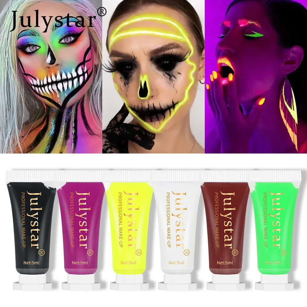 Julystar Neue 6-Farben-Körperbemalung, leuchtend, wasserfest, langlebig, kein Ausbleichen, professionelles Gesichts- und Körperbemalungsgel, Modekosmetik, 5 ml