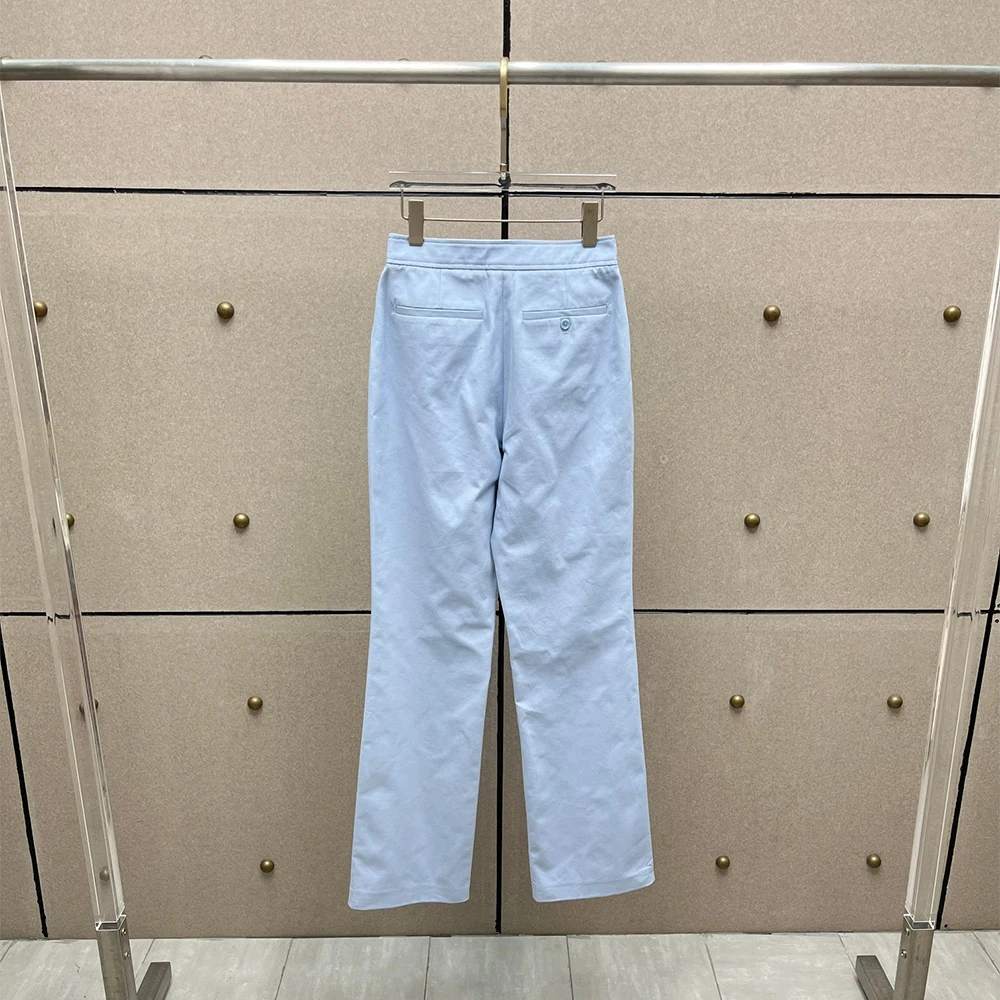 우아한 하이웨이스트 스트레이트 팬츠 여성용 100% 면 테일러드 밑단 장식 겨울 출퇴근 패션 Y2K 스타일 신상품