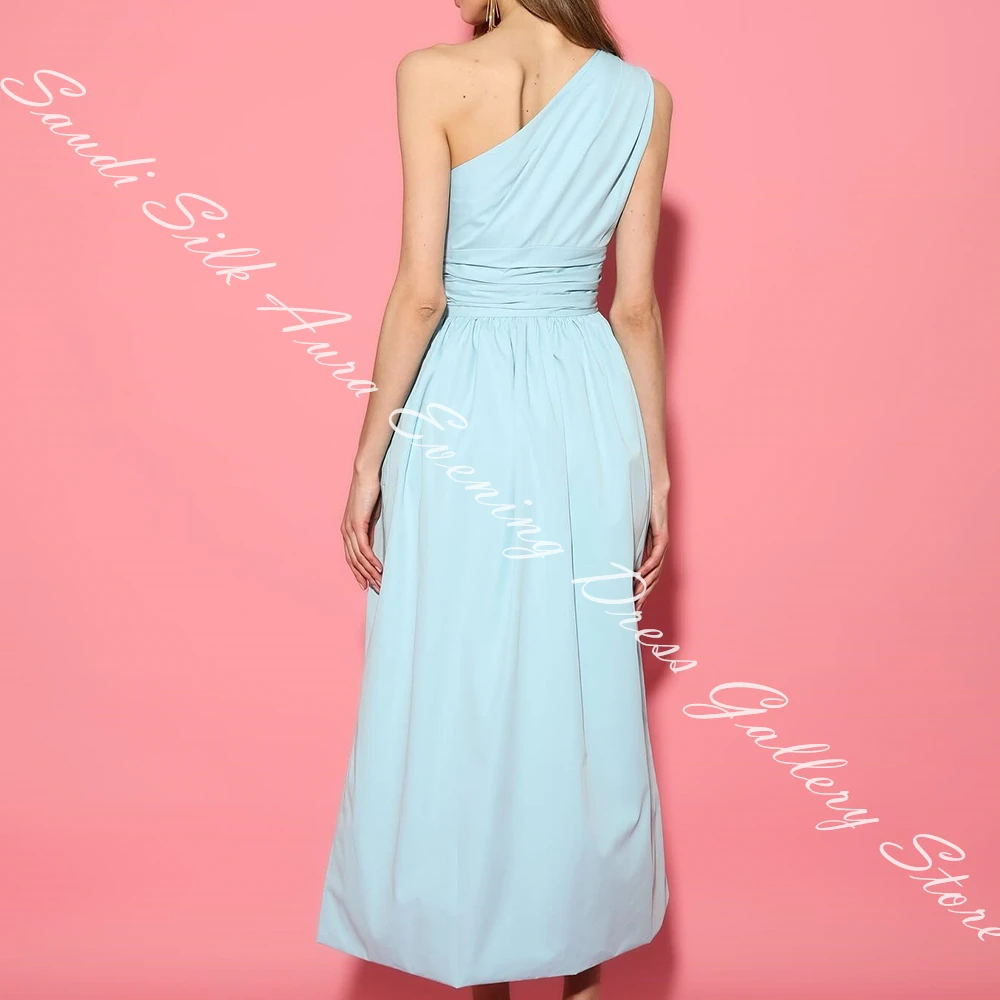 Customized One Shoulder Sleeveless Jersey Ankle Length Straight Evening Dress Temperament Solid Color High Quality Bespoke Occas