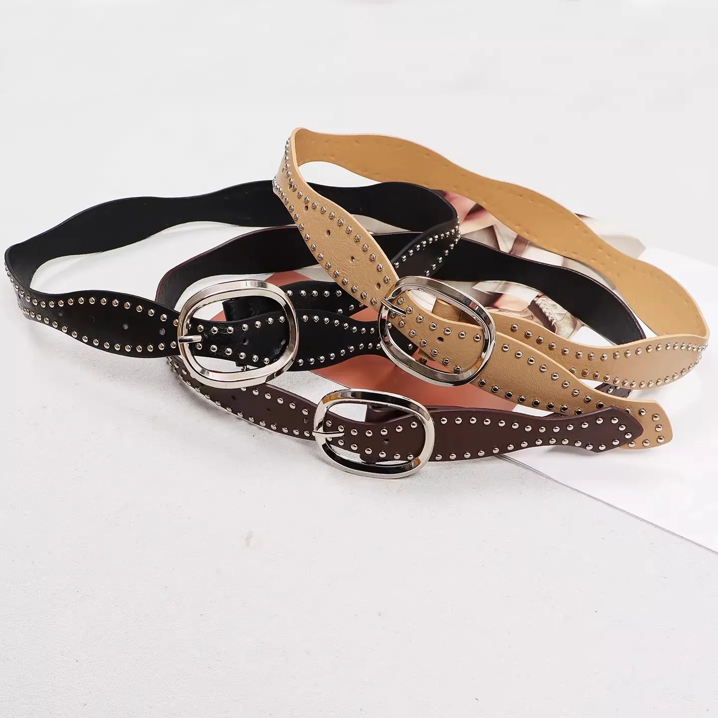 Women's Vintage Rivet PU Leather Cummerbunds Female Dress Corsets Waistband Belts Decoration Wide Belt R2694