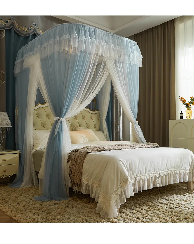 Latest U Type Mosquito Net Bedroom Three Door Curtain Canopy Tent for Bed with Frame Can Rise and Fall