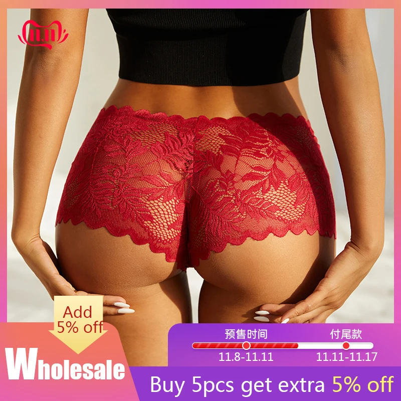 Sheer Sexy Lace Women Shorts Panties See Through Solid Color Knickers Different Plus Sizes Briefs New Fashion Female Underwear