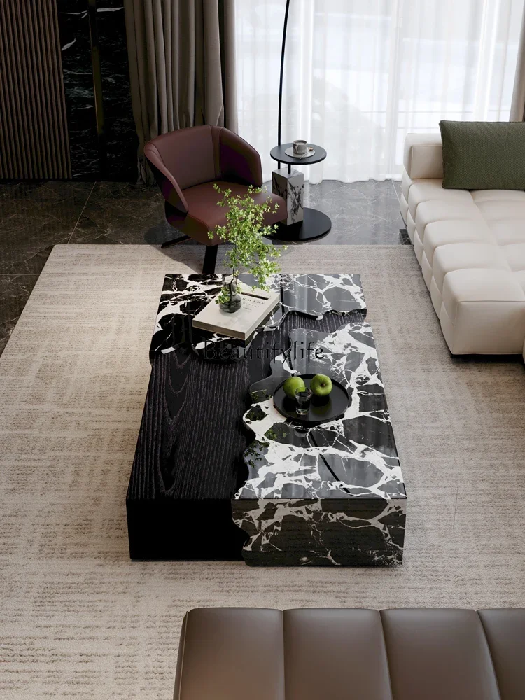

03.Luxury stone coffee table 2025 new original artistic creativity high sense natural marble coffee table rectangle