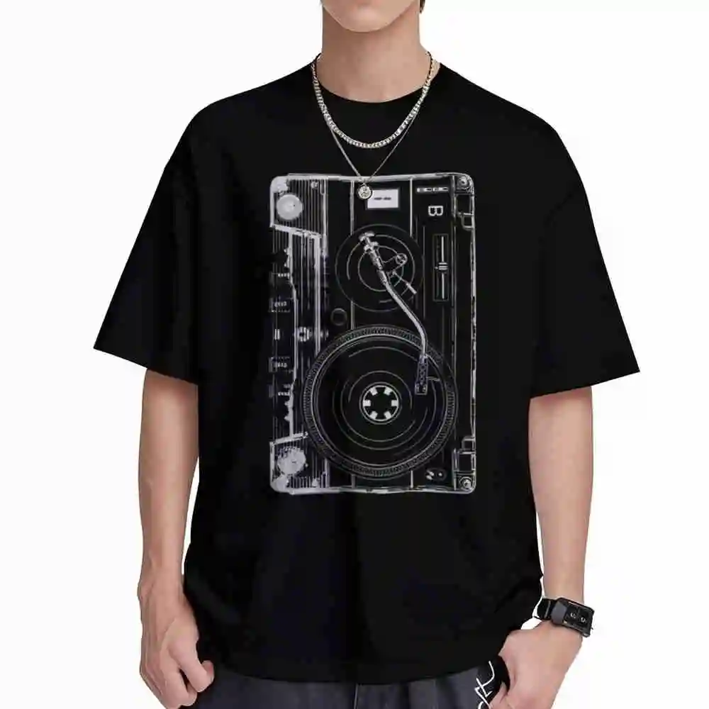 DJ Retro Tape Vintage Cassette Mixtape Short Sleeve Tee 100% Cotton T-Shirt