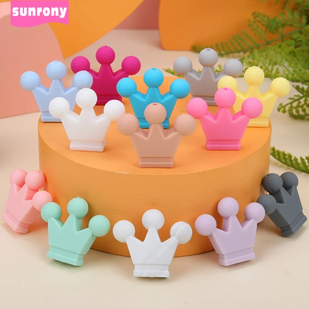 Sunrony 10pcs Crown Silicone Beads For Jewelry Making DIY  Food Grade Silicone Pacifier Chain Pendant Accessories Baby Toy