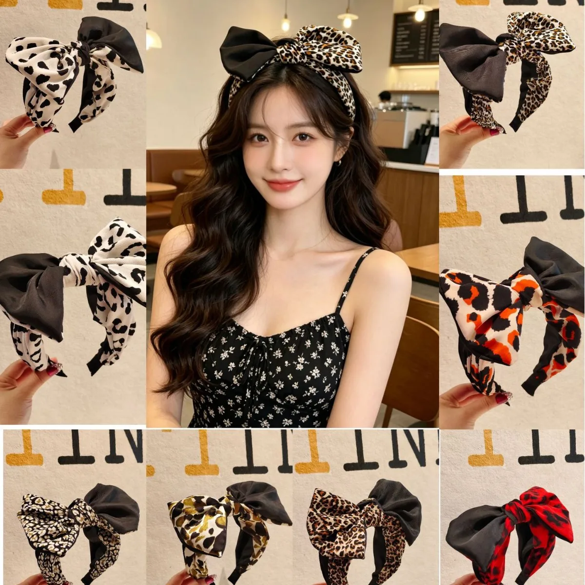 Korean Style Fashion Retro Leopard Print Big Bow Headband Hair Accessory for Washing Face