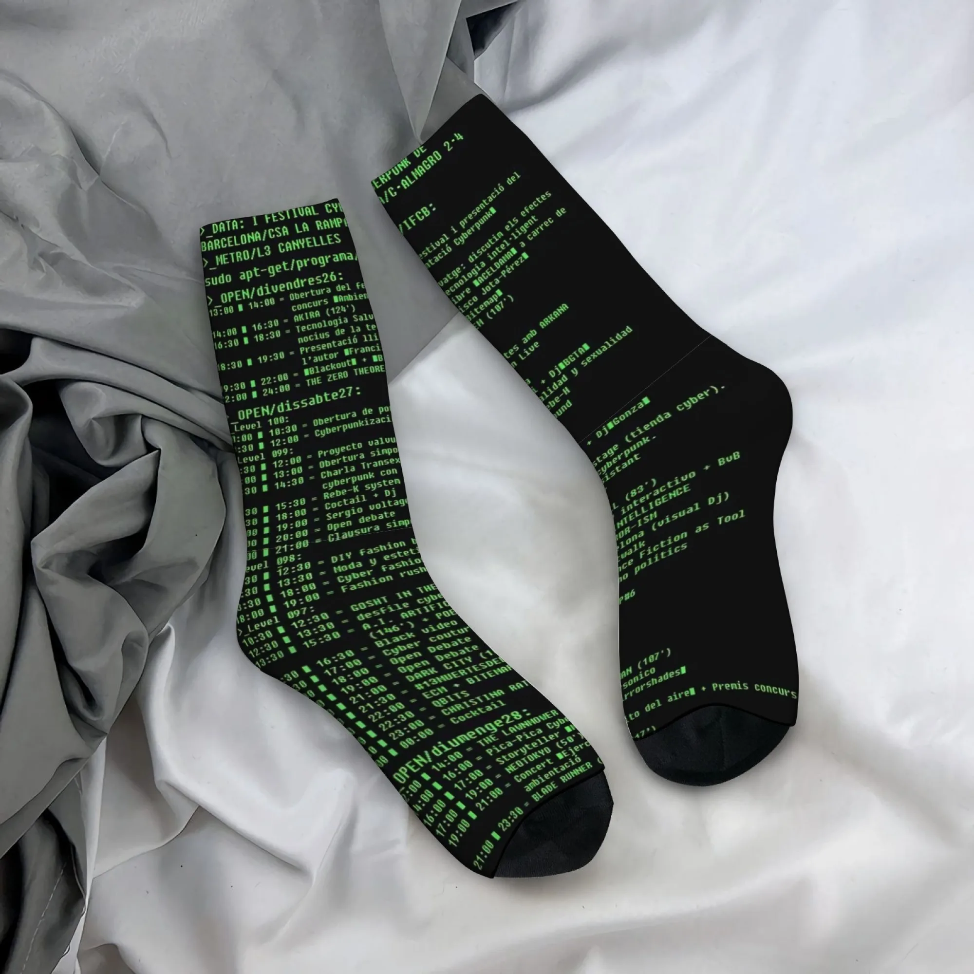 Harajuku Retro Cyberpunk Code Stream Theme Men's Socks Novel Street Style Code Element Print Casual Socks Crazy Party Fun Gift