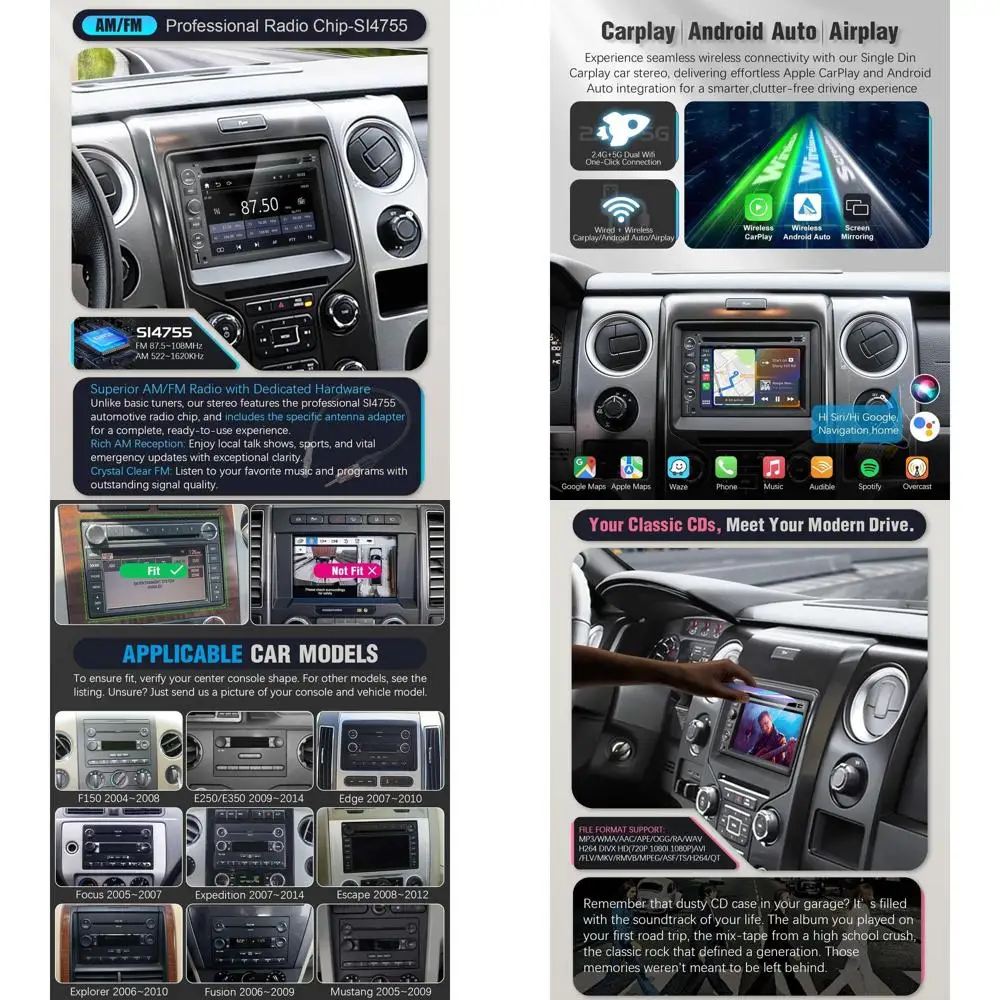 

【】 Car Radio with DVD/CD for Ford F150/F250/F350 2004-2014, Car Stereo for Mustang Escape Fusion Edge Explorer, 7 inch Touch Scr