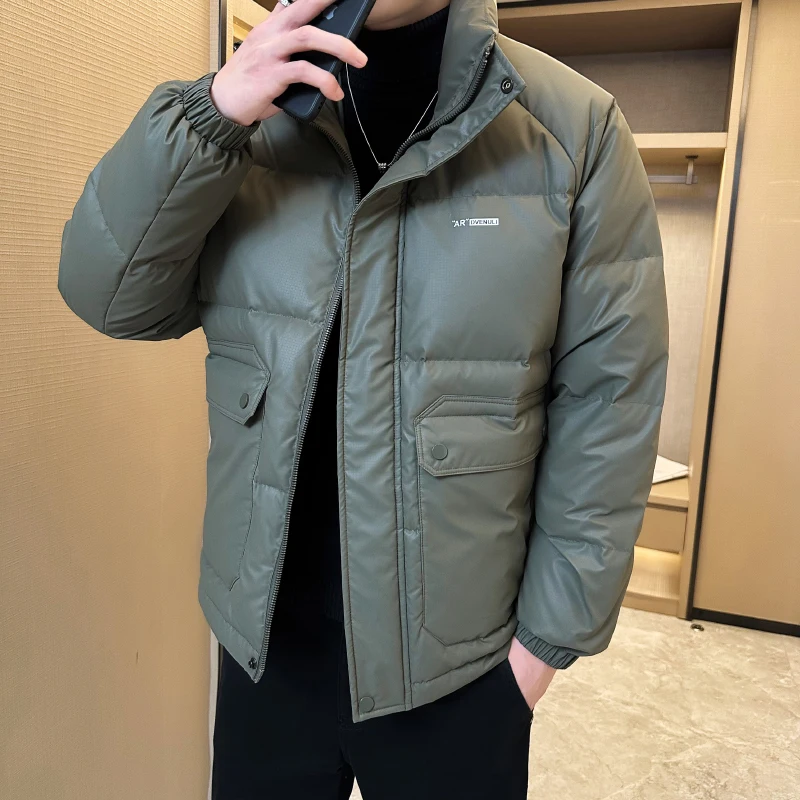 

Short Style Men Solid-color Down Jacket Men Duck Down Jacket Thickened Standup Collar Bread Coat Winter Teenager Keep Warm Coat