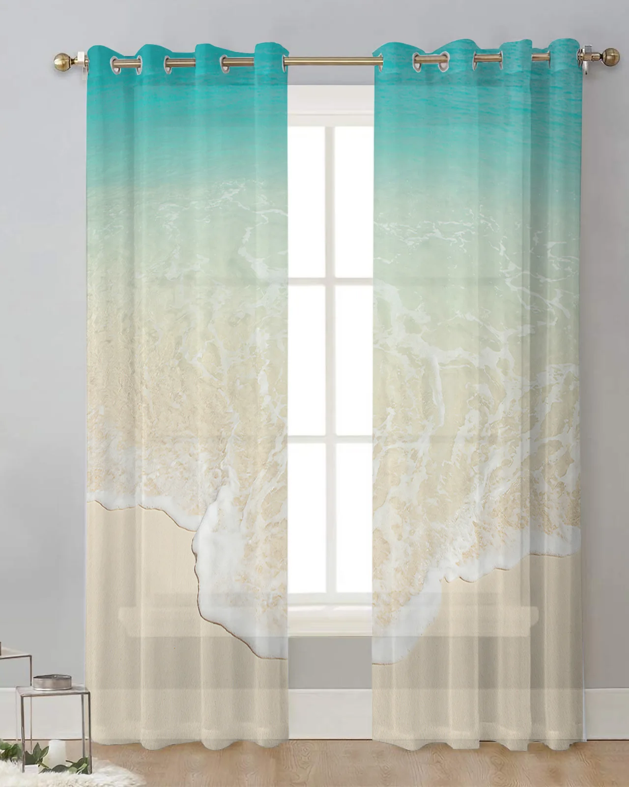 

Tropical Beach Ocean Blue Sand Curtain Tulle Curtains For Living Room Kitchen Window Treatments Voile Curtains