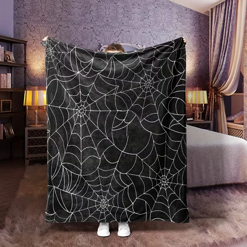Spider Web Halloween Style Blanket Portable Throw Suitable for Sofa, Bed, Travel, Camping Living Room Office Couch Blanket