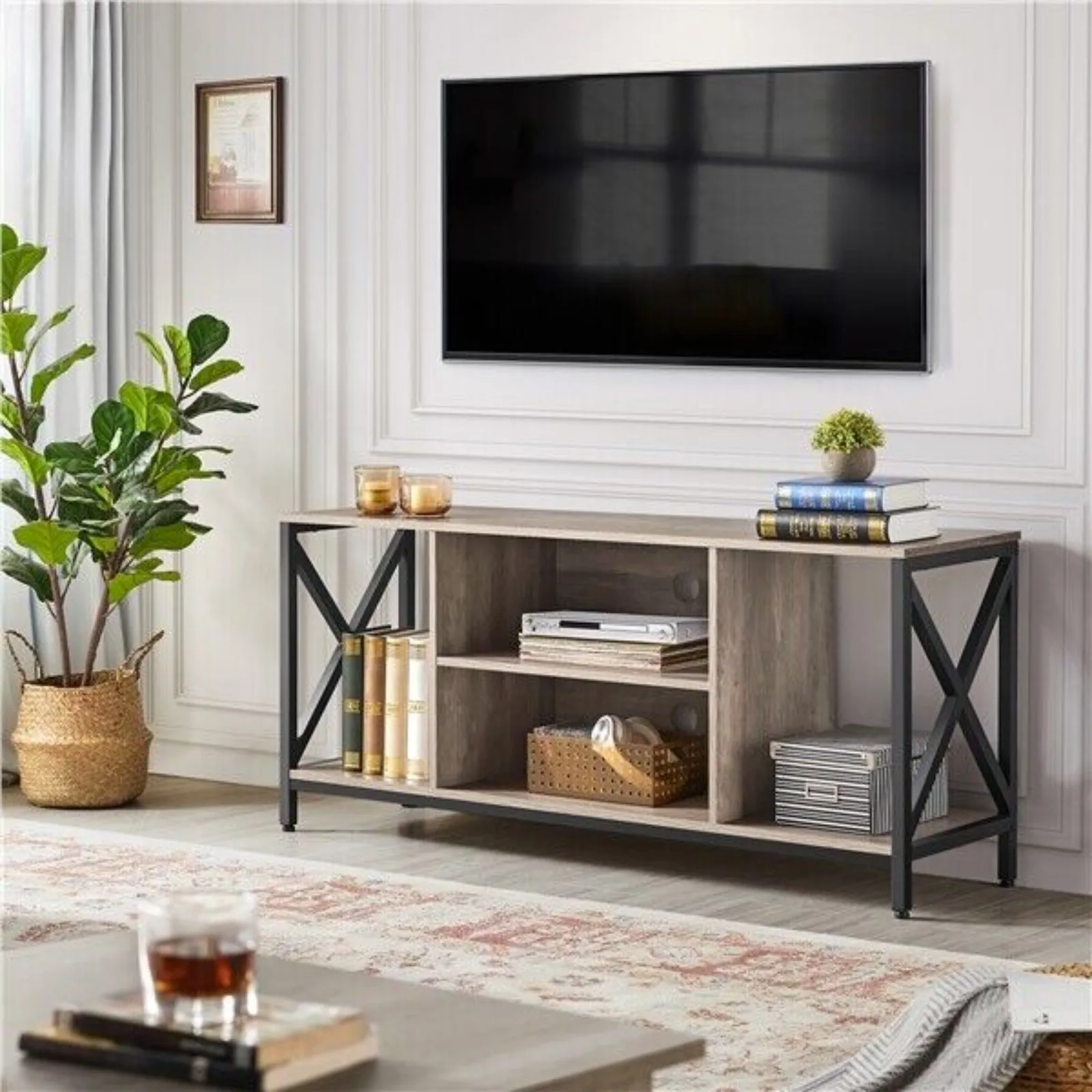 55'' TV Stand for TV up to 65 Inch TV Console Table with Shelves Storage Gray United States