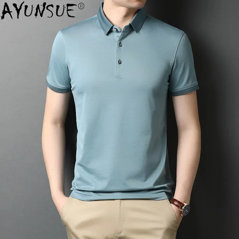 

High Quality Men T Shirt Short Sleeve Silk Korean Business Shirts Polo Mens Clothing Streetwear Vetement Homme De Marque WPY3761