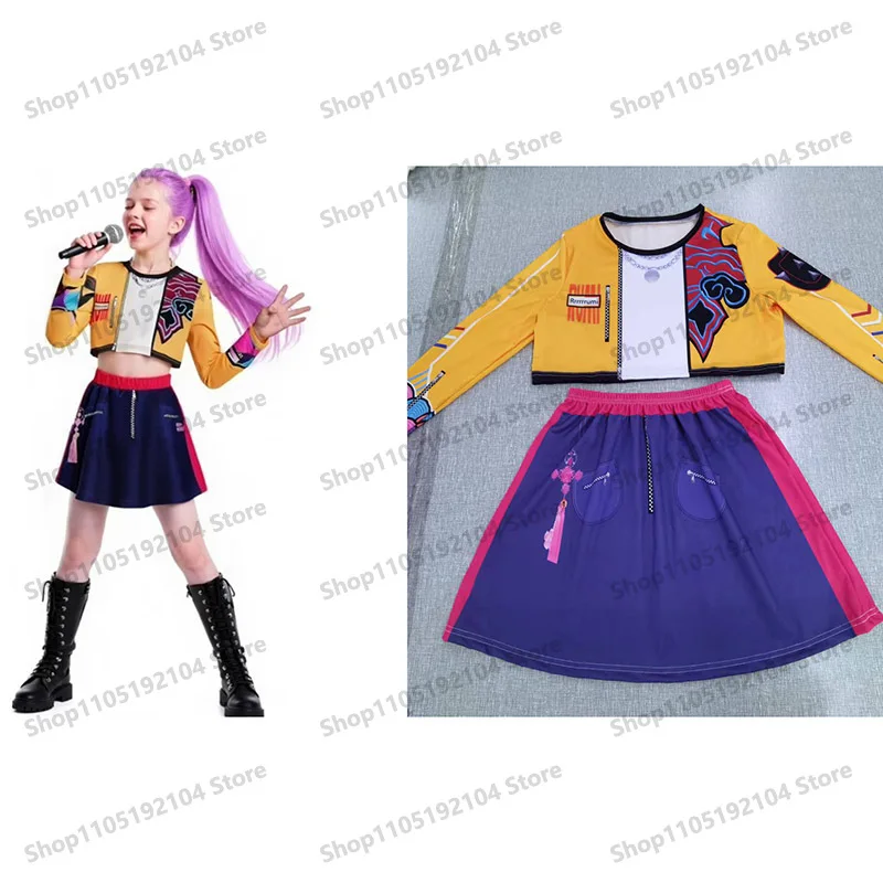 أطفال رومي ميرا زوي تأثيري KPop شيطان الصيادين زي تنكري لفتاة K البوب هنتركس الذهبي زي الطفل هالوين ملابس الحفلات الزي