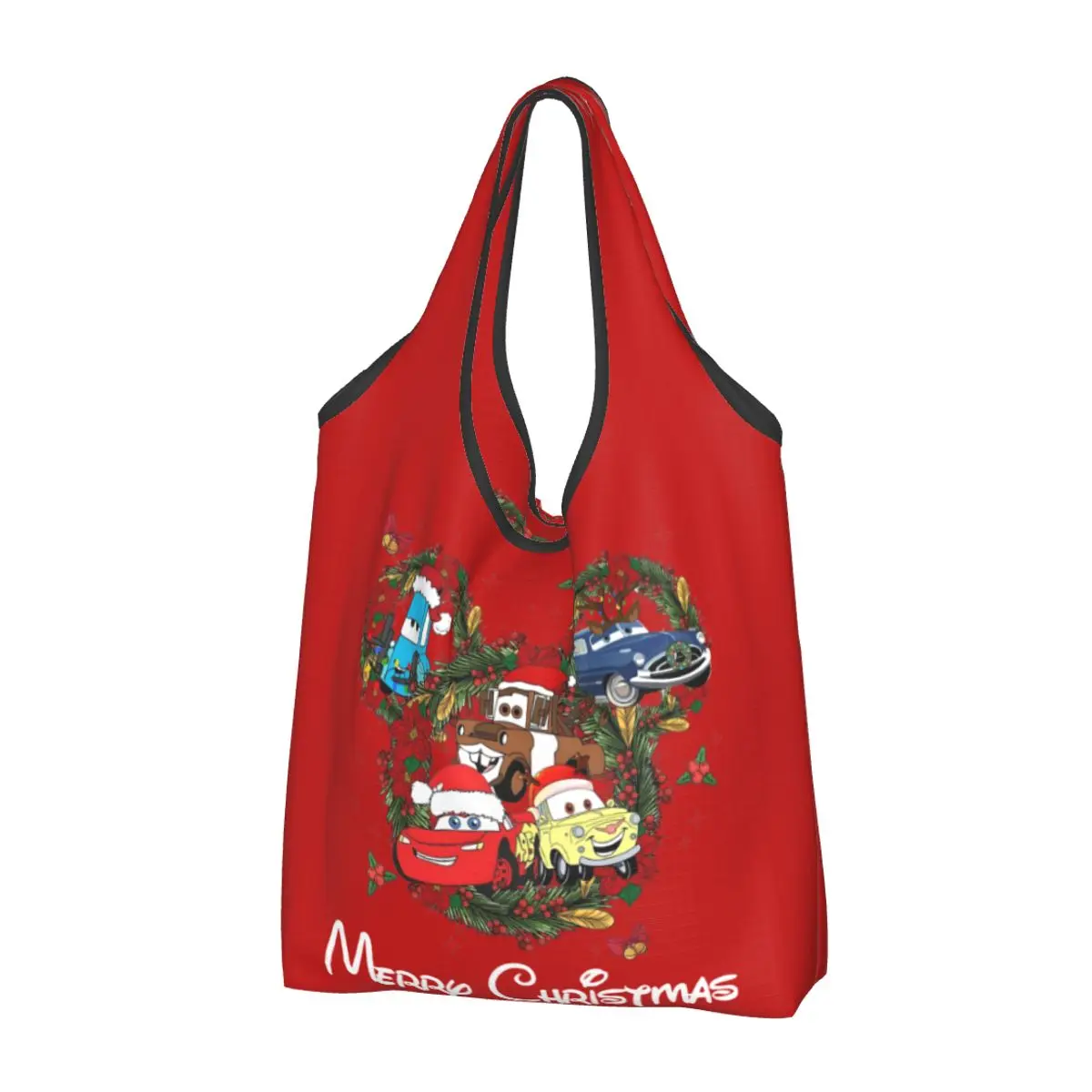 Reusable Merry Christmas Mouse Mickey Car Shopping Bag for Groceries Lightning Mcqueen Grocery Bags Washable Large Tote Bags