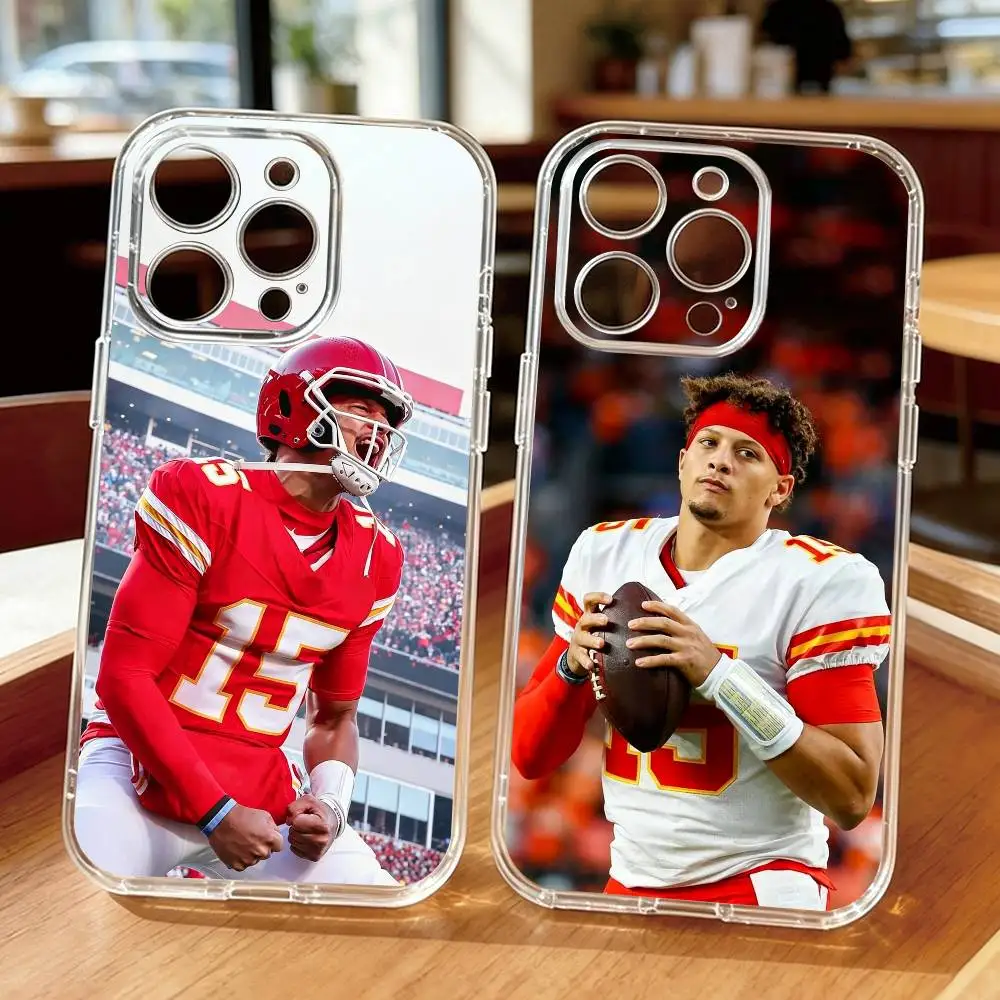 Funda de Silicona Transparente para Teléfono con Diseño de Patrick Mahomes de Fútbol Americano, Compatible con iPhone 17 16 15 14 13 12 11 Mini Pro Max Plus