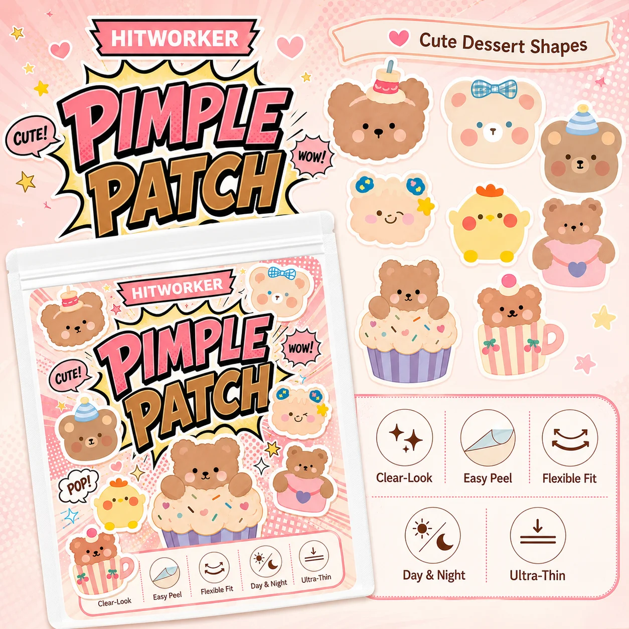 100PCS Pimple Cover Patches, Clear-Look Hydrocolloid Beauty Patches For Day And Night Use, Easy Peel Spot Cover