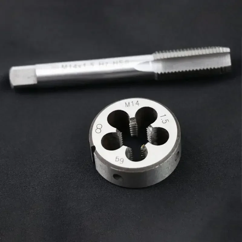 1 buah M14 X 1.5mm ketuk + 1 buah M14 X 1.5mm mati HSS baja kecepatan tinggi metrik Set Die Kit benang tangan kanan kualitas tinggi