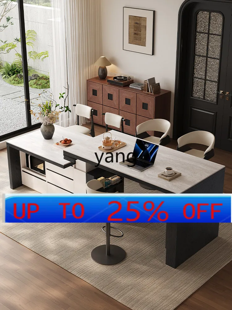 LMM antique electric lift retractable flush island dining table integrated household bar