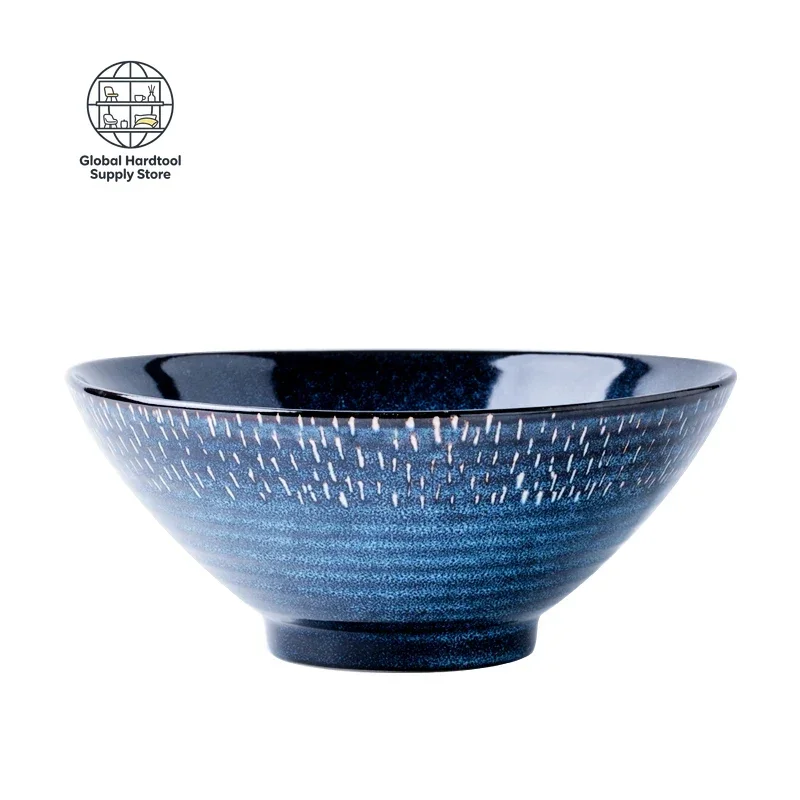 Fanxing Threaded Bowl Ceramic Ramen Bowl Large Soup Bowl Household Bamboo Hat Salad  European Tableware Open