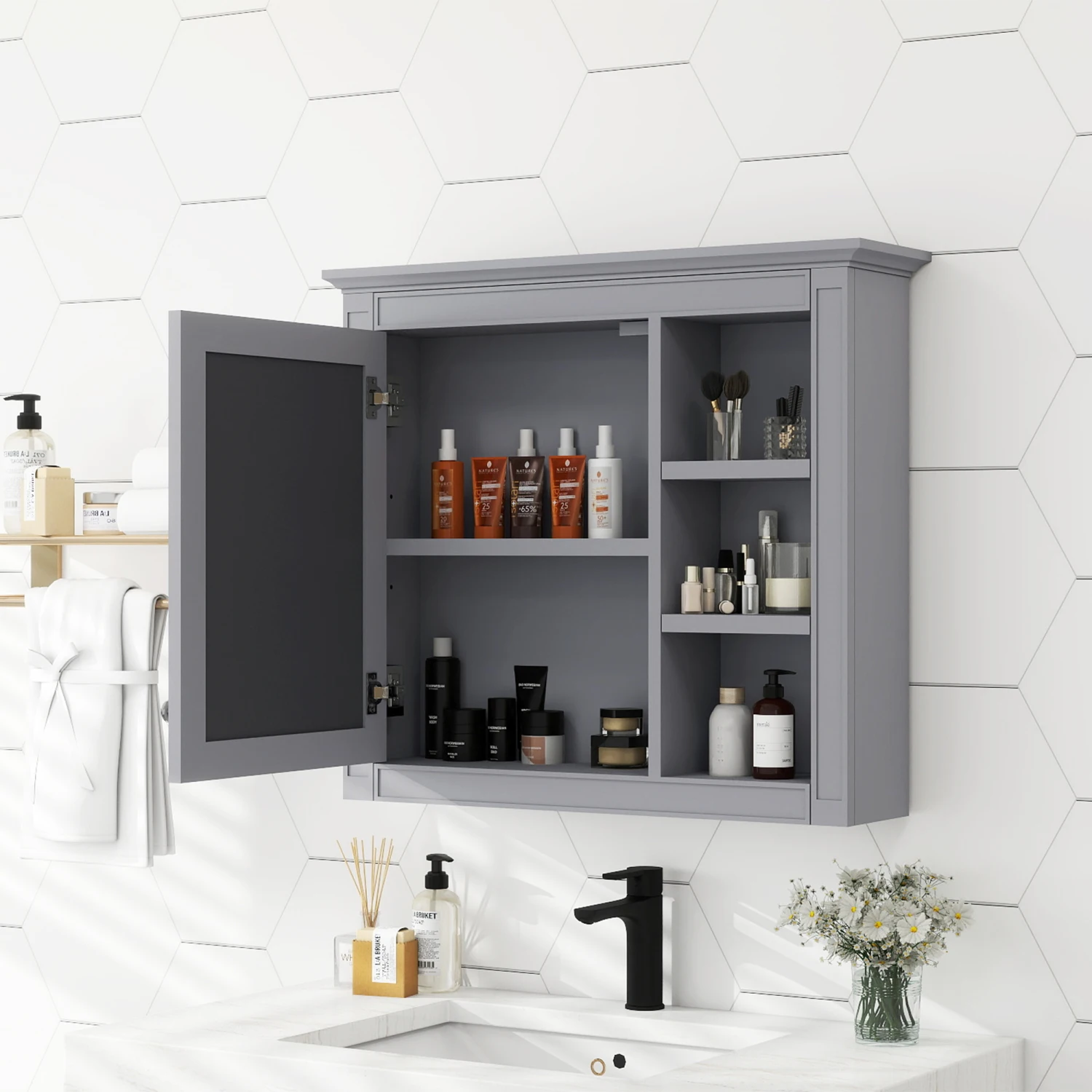 

30x28 Medicine Cabinet with Mirror, Wall Mounted Modern Bathroom Storage Cabinet