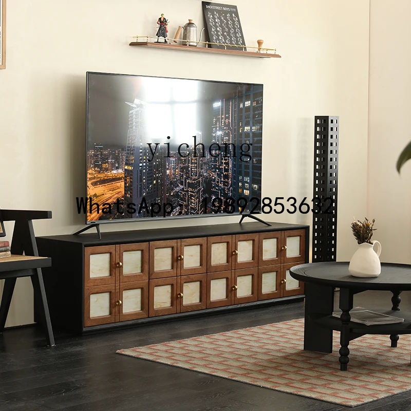medieval modern solid wood floor TV cabinet retro low cabinet living room audio-visual cabinet