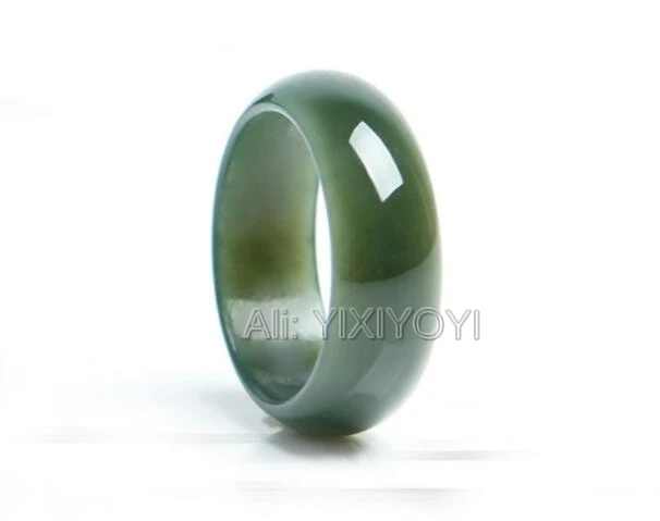 Wonderful 100% Natural Real Green HeTian Jade Gem Ring Woman Man's Lucky Jade Rings 17-20mm Inner Charm Retro Party Jewelry