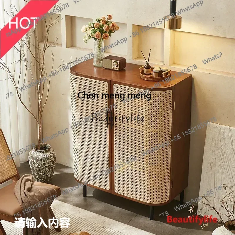 

Стильный скандинавский твердый деревянный ретро-ротанговый обеденный боковой шкаф для спальни, гостиной, ваби, ветер, шкафчик для хранения, ss 8617