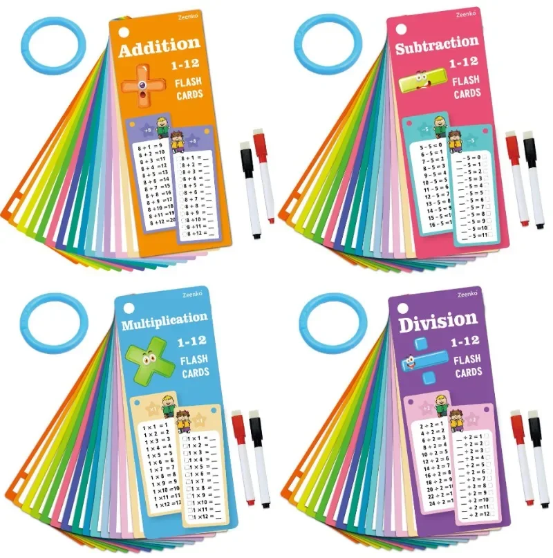 15Pcs/set Math Addition Subtraction Multiplication Division Erasable Reusable Number Learning Cards Children's Math Teaching Aid