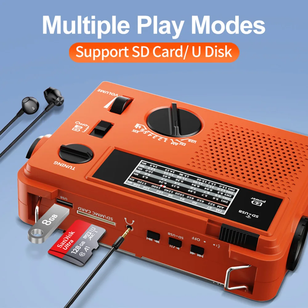 Hot AM/FM/SW Radio Emergency Radio Hand Crank Weather Radio Support SD Card/U Disk Flashlight SOS Alarm Power Bank Dropshipping