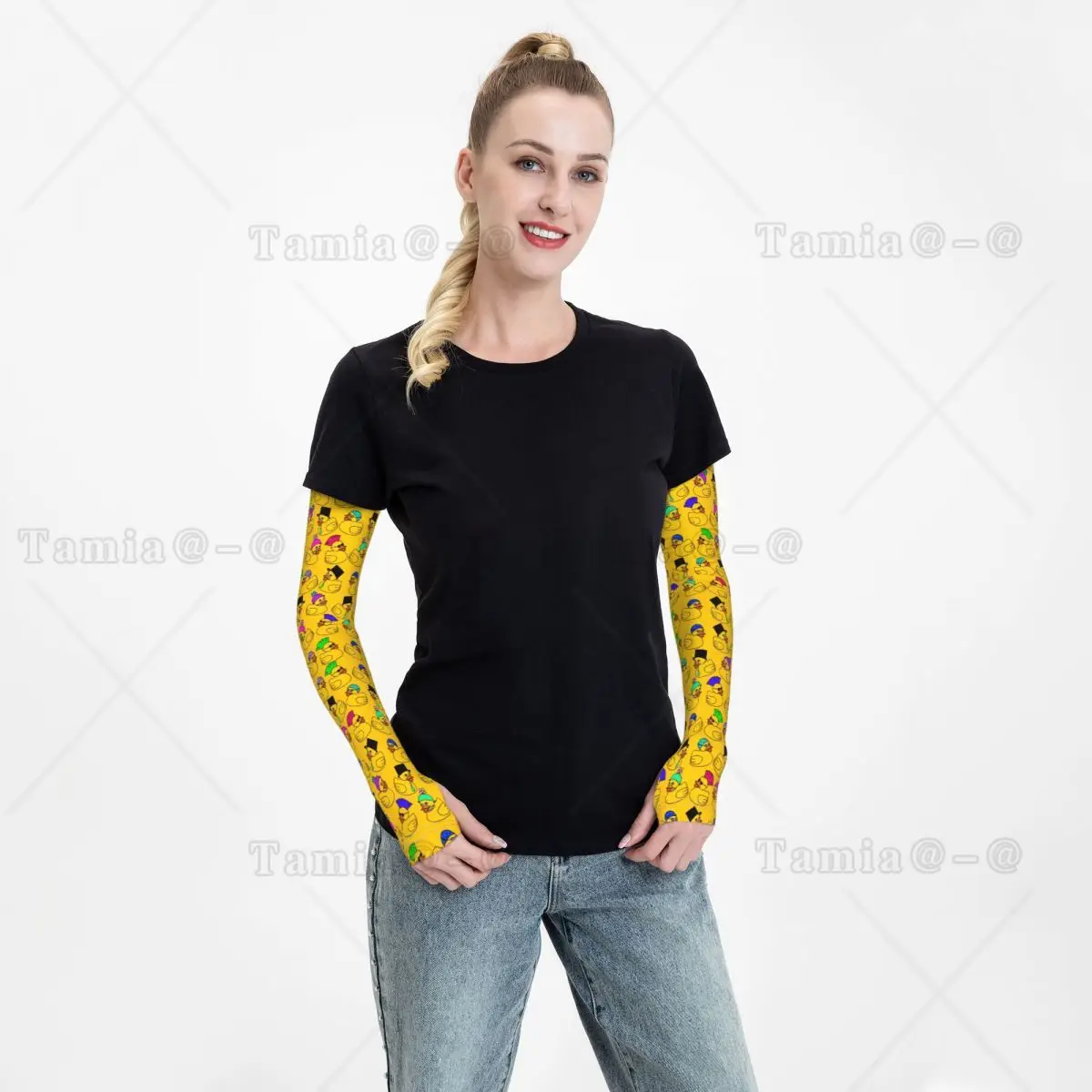 Mangas de compresión deportivas Ducky de goma, calentador para mujeres y hombres, animales de dibujos animados, mascotas, protección UV, tatuaje, cubrir para pescar