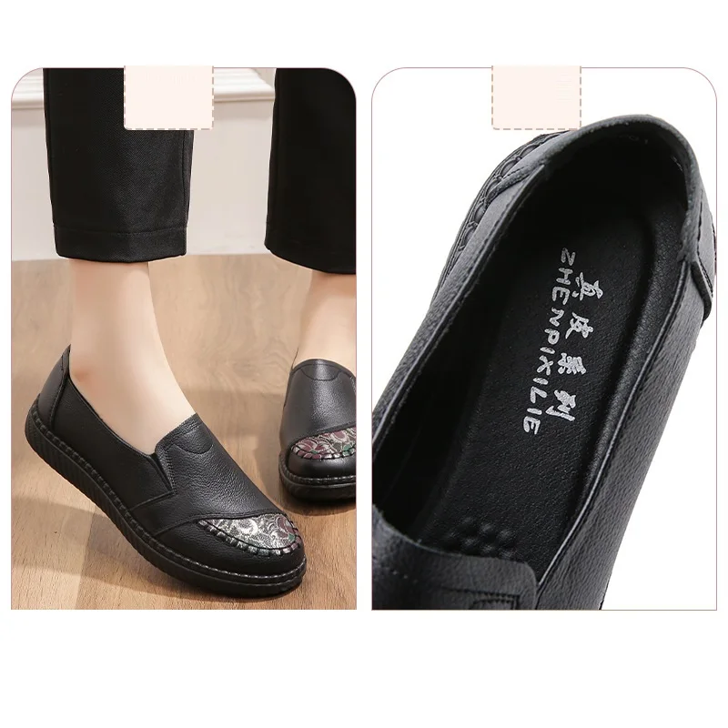 2024 Spring Summer Fashion Sneakers Soft Leather Footwear Women's Shoes Casual Slip-on Loafers Ladies Casual Black Flat Shoes