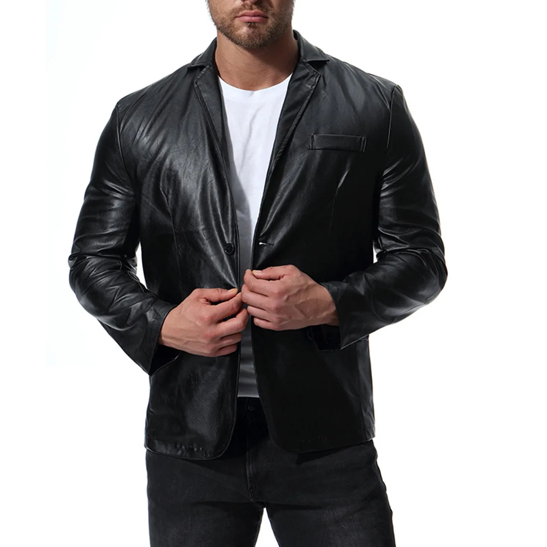 Autumn new, trendy PU leather jacket British large size leather casual suit jacket