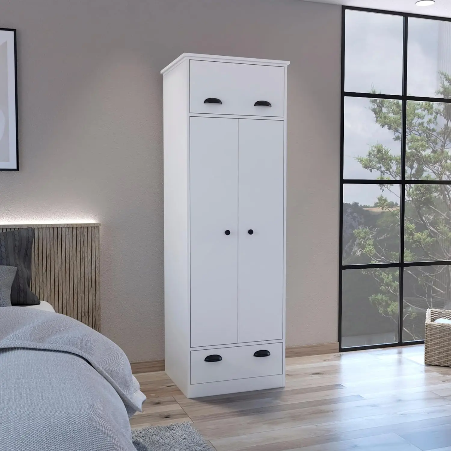 Falkland Armoire With 1 Drawer And 1 Hinged Drawer With Handles -White