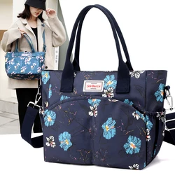 Women's Floral Pastoral Shoulder Bag Large Capacity Nylon HandBags Waterproof Casual Top-handle Ladies Travel Totebag Mother bag