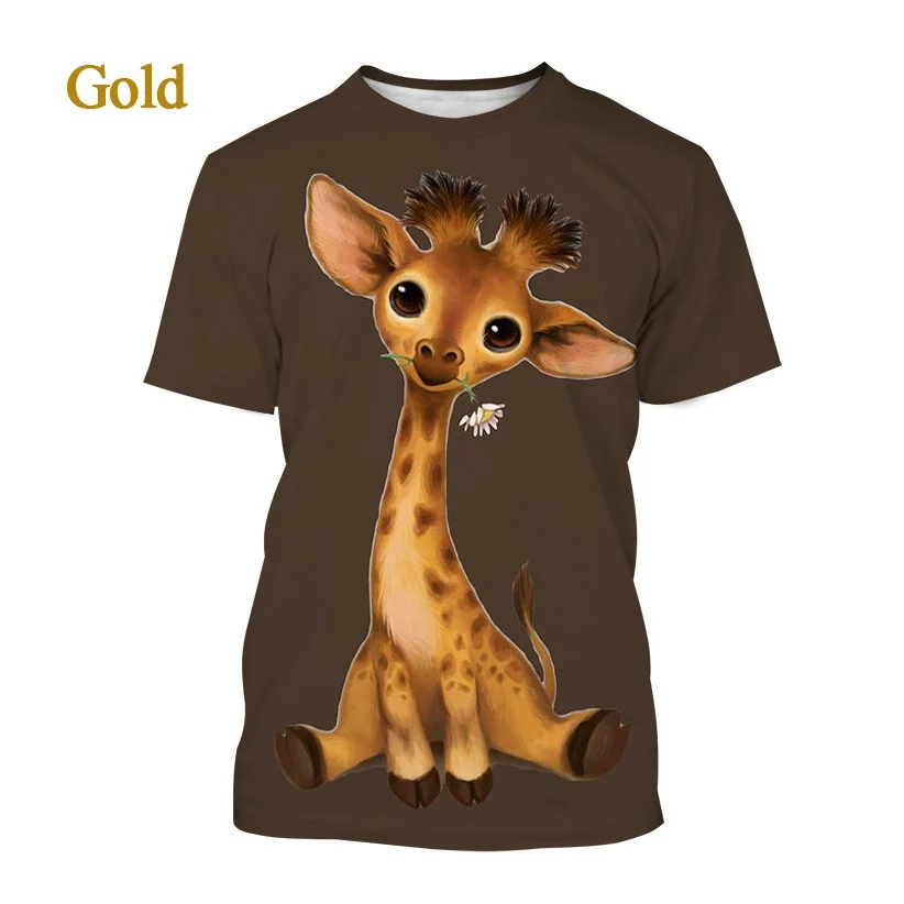 New Fashion Funny Animal Giraffe 3D Printed T-shirt Men and Women Summer Casual Short Sleeve Cartoon Shirt Top