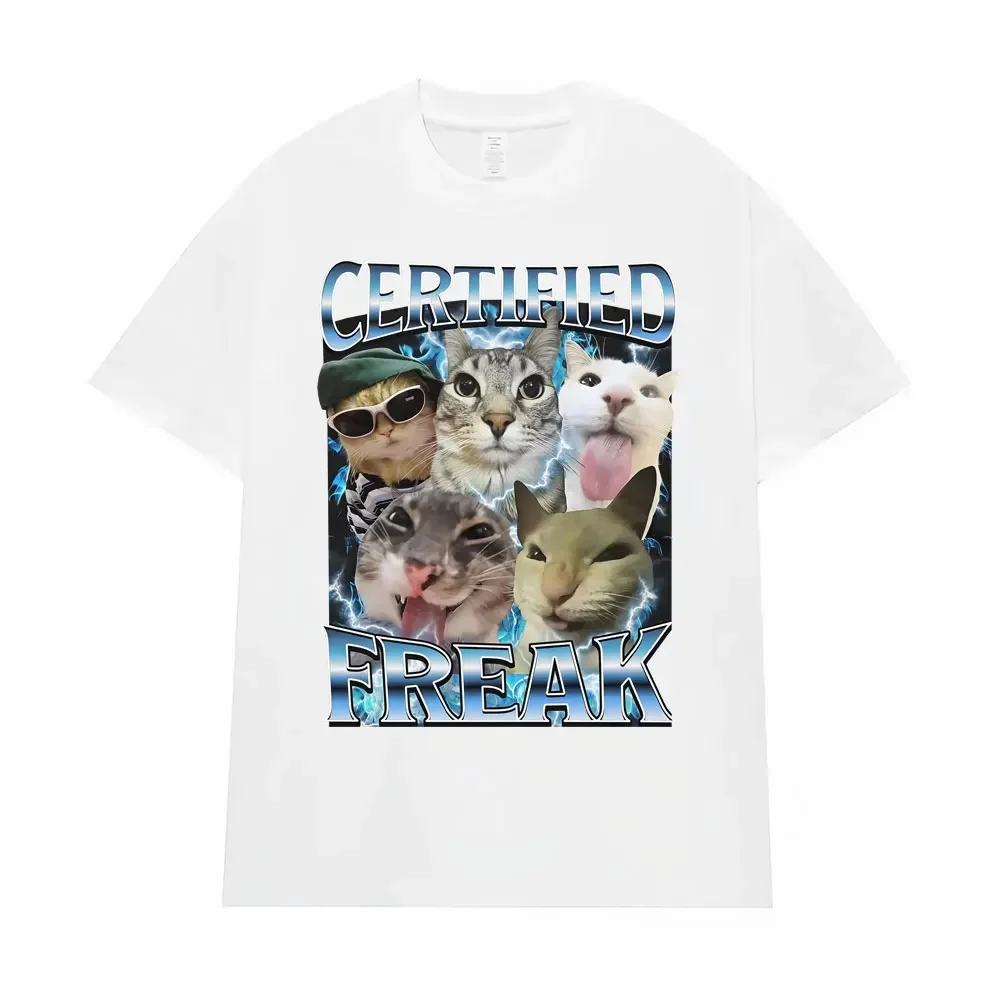 Certified Freak Funny Cat Meme TShirts Clothing 90s Vintage Kitty Graphic T-shirts Women Fashion Casual Tshirt Summer Streetwear