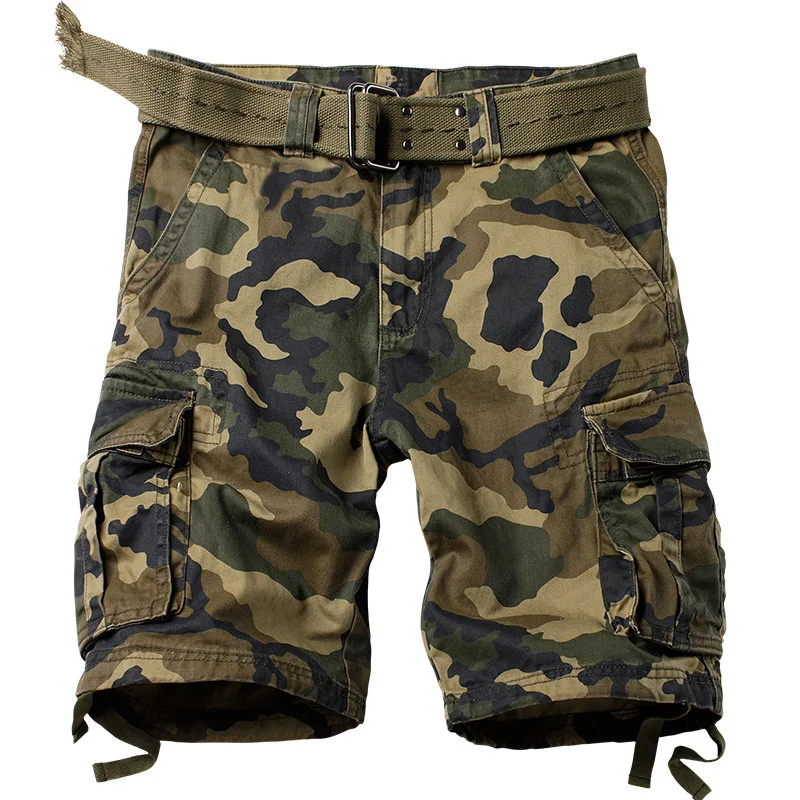 Summer Outdoor Cotton Wear-Resistant Overalls Without Belt Men Shorts Loose Camping Trekking Fishing Multi-Pocket Short Pants