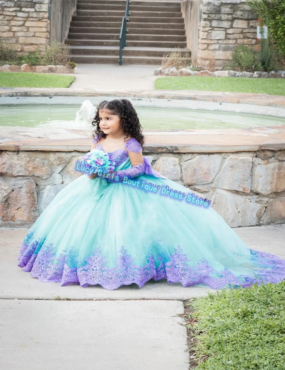 Customised Lovely Baby Flower Girl Dresses Tulle Fluffy Wedding Princess Lace Printing Kids Birthday Party Evening Gowns