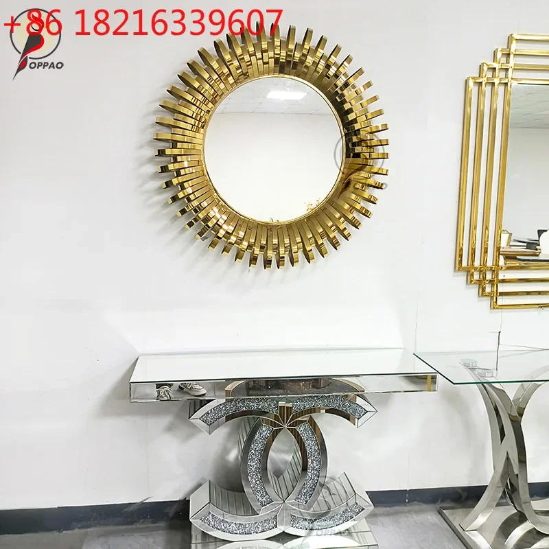 YAO Vintage Round Mirror Light Luxury Stainless Steel Titanium Gold Entrance Mirror Fireplace Living Room Dining Room