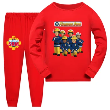 Cartoon Fireman Sam Children's Pyjama Toddler Girls Nightwear Kids Casual Sleepwear Baby Boys Long Sleeve T Shirt Tops Pants Set