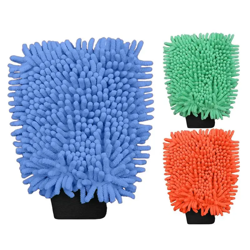 Car Wash Mitt Scratch Free Chenille Wash Mitt Powerful Stain Remover Car Wash Gloves Auto Cleaning Drying Mitts Car Wash