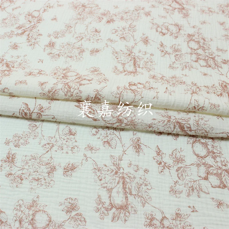 10X1.35M Retro Flowers, Birds, Plants, All Cotton Double-layer Gauze, Crepe Fabric, Home Clothing Dress Cotton Fabric