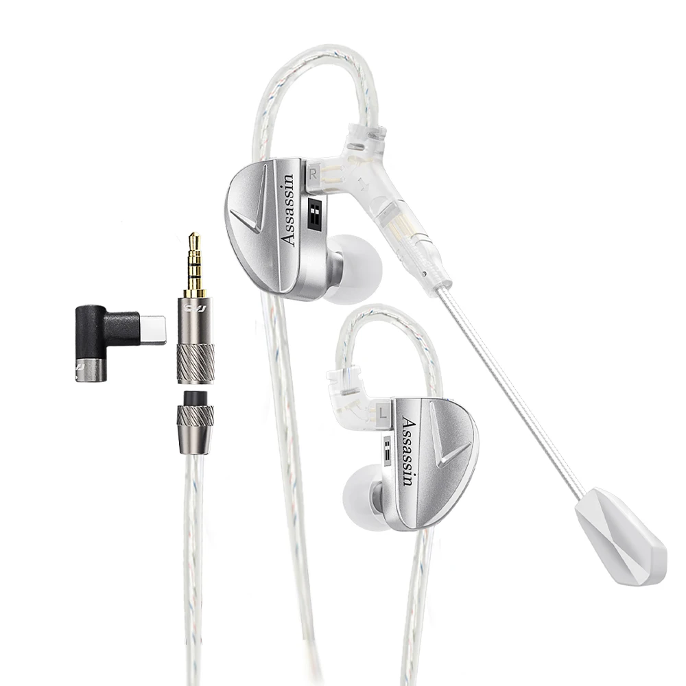 CVJ Assassin Silver in Ear Earphones 1BA+1DD+1Vibrate Game Mode HIFI Microphone Hybrid Tuning Switch Wired Earbuds IEM Headphone