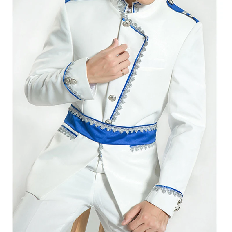 Men Medieval Renaissance Steampunk Costume Royal Guard Costume Dress Up White Prince Costume Military Uniform Cosplay Costume