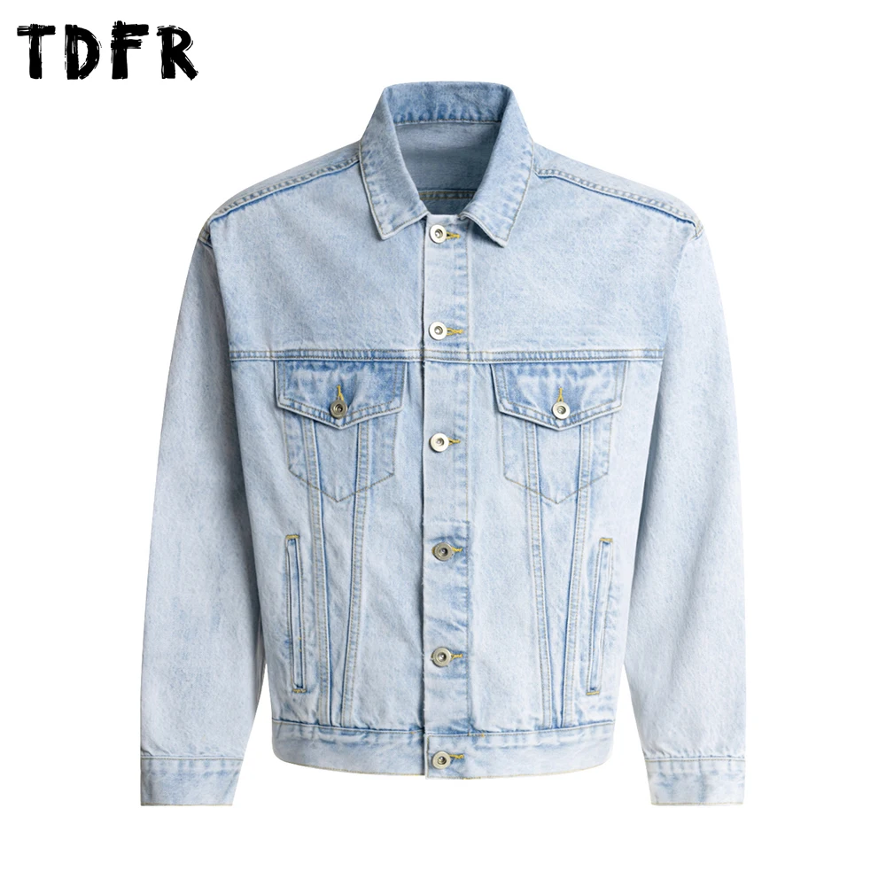 Kurtka jeansowa męska jesienno-zimowa, podstawowa, retro, codzienna, luźna, z klapami, długi rękaw, zapinana na jeden guzik, kurtka kowbojska, odzież wierzchnia męska.
