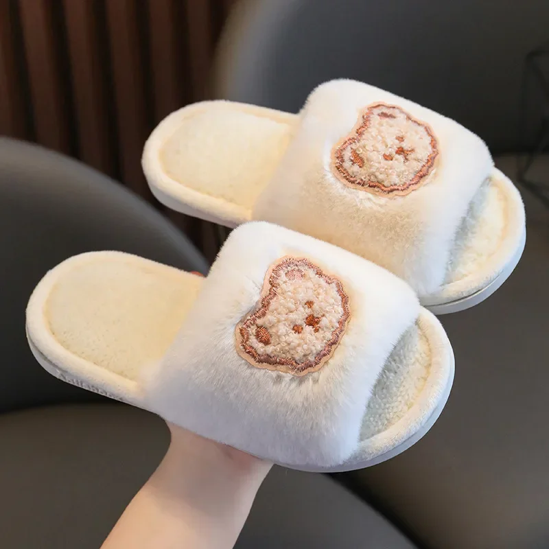 New Winter Kids Plush Slippers Children\'s Indoor Slides Non-Slip Soft Mule Girls Boys Warm House Cotton Shoes