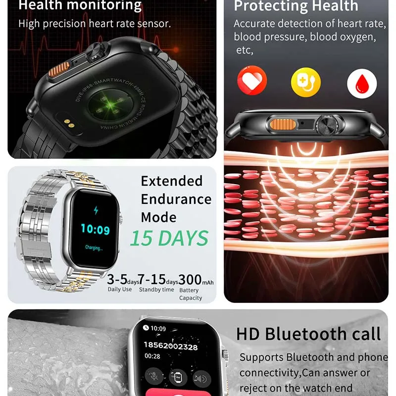 Nowy męski smartwatch 2.02 calowy amolowany ekran HD Bluetooth dzwoni do NFC GPS Track IP68 wodoodporny damski smartwatch dla Huawei Xiaomi