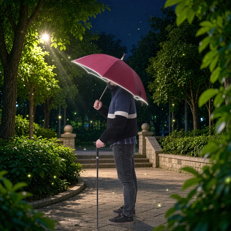 Adjustable Walking Cane Umbrella Non Slip UPF50+ Reflective Safety 200lb Capacity Foldable Hiking Stick for Seniors Use 우산 지팡이